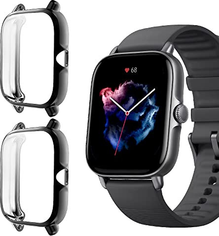 Niboow Coque [2 Pièces] Compatible avec Amazfit GTS 3, Protection D'écran Cadre Totale Anti-Rayure, Couverture Complète Doux de Cas Compatible avec Amazfit GTS 3-Noir+Noir