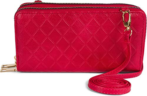 styleBREAKER Damen 2 in 1 Mini Bag Umhängetasche mit Rauten Prägung, Geldbörse, Handytasche, Schultertasche 02012379, Farbe:Rot