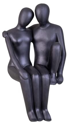 IDYL Moderne Skulptur Figur Sandsteinguss Sitzendes Liebespaar | wetterfest | schwarz | 29x27x55 cm | Dekorationsfigur für jeden Wohnbereich