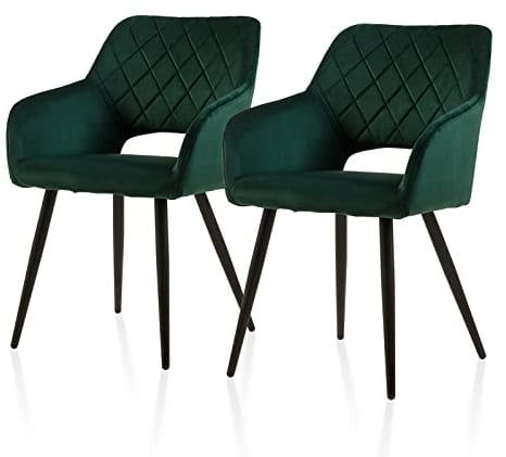 TUKAILAI Esszimmerstühle 2er Set aus Samt, Küchenstuhl Polsterstuhl mit Offener Rückenlehne,Armlehnen,Gepolstertem Sitz, Metallbeinen, Grün Stühle für Wohnzimmer,Esszimmer,Küche