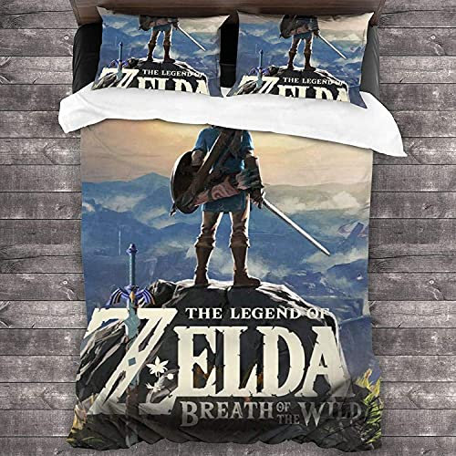 ANSSON Kinder Bettwäsche 135x200cm The Legend of Zelda Bettbezug + 2 Kissenbezug 80x80,Spielfans Mikrofaser Bettwäsche-Sets Fanartikel,Atmungsaktiv (135x200cm, Merch1)