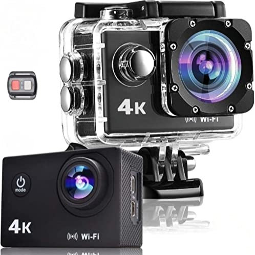 SANDALFON Cámara Deportiva, acción Sport con Control WiFi, vídeo subacuática 4K 16MP 170 Gran Angular, Mando a Distancia, Kit de Montaje mas de 20 Accesorios, Carcasa Sumergible hasta 40m