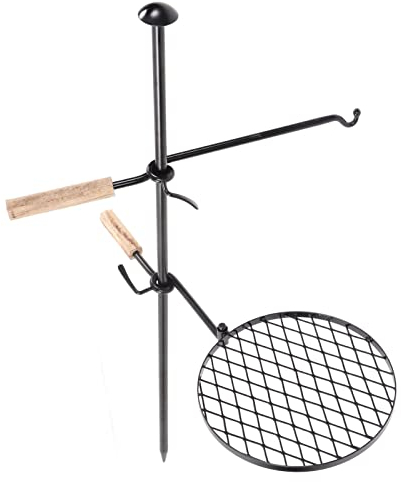 TOPINCN Schwenkbarer Feuerstellen-Grillrost Gusseisen-Grillständer für Den Außenbereich, Zusammensetzbares Grillnetz und Armset für Camping-Picknick