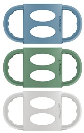 Dr. Brown's Milestones 100% Silicone Baby Bottle Handles, Narrow, Blue, Green, Gray, 3 Pack, 4m+