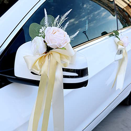Autoschmuck Auto Verschönert Rückspiegel Türgriff Hochzeit Stuhl Zurück Dekoration für DIY Autoschmuck Raum Hochzeit Party Rückenlehnendekoration Hochzeitsdeko 2Pcs
