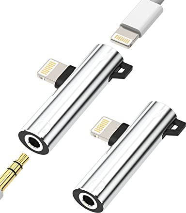 Iphone AUX Adapter for Headphone Jack Cable Dongle(2Pack)2in1 3.5mm to Lightning Splitter Apple MFI Certified Audio Charger Cord Adaptador Para for 13 12 11 14 Pro Max 7 8 Plus X Xr Earphone Converter