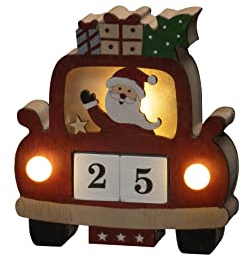 Konstsmide Christmas Lights/LED Wooden Advent Calendar Santa Scene/6H Timer, 3 Diodes, Battery Operated or USB, Indoor, 2 x AAA 1.5V (Excluded)