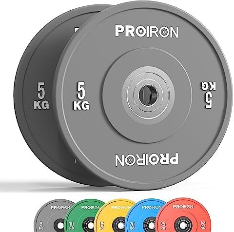 PROIRON Hantelscheiben, Olympic Bumper Plates 50mm, 5-25kg, Hartgummi, Hanteln Gewichtsscheiben nach IWF Standard