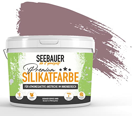 SEEBAUER diy Silikatfarbe Violett 2,5L für Innen (No. 955 Plum Cake) Atmungsaktive Mineralfarbe für Allergiker - Abwaschbare Wandfarbe - Violetttöne hohe Deckkraft
