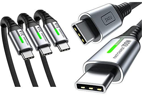 INIU USB C Charger Cable, [3Pack/0.5+2+2m] USB A to USB C Cable 3.1A Fast Charging & USB C to USB C Charger Cable, 100W 2m PD 5A Fast Charging Type C Cable, Phone Charger USB-C Data Lead