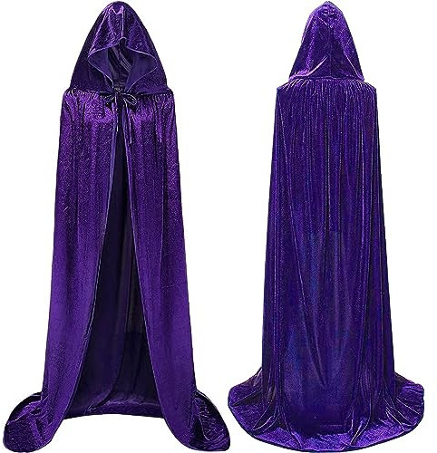 Winwild Cape en Velours avec Capuche,Cape en Velours Vampire Costume Femme Homme Adulte pour Carnaval Halloween Cosplay Costume(Violet,190cm)