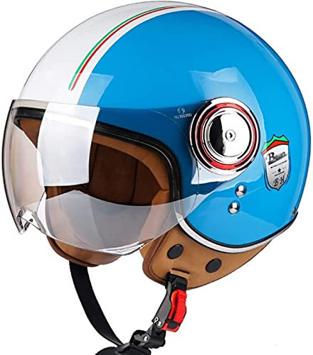 Scooter-Helm Jethelm Vintage Half Open Face Motorradhelm mit Visier Vintage Jet-Helme Cruiser ECE-Zertifiziert Moped Mofa-Helm Chopper für Damen Herren Erwachsene (Color : B, Size : L(57~58cm))