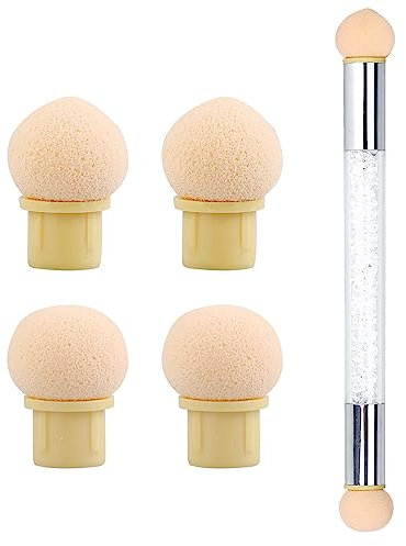 HXMJIED Ombre Nail Brush, Sponge Nail Brush, Nail Art Brushes with 4 Pcs Replacement Head, Double Head Sponge Nail Design Accessories, for Ombre Effect, DIY Nail Art Tool and Gradient Nail Design