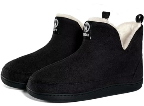 GURGER Hausstiefel Damen Plüsch Gefüttert Hüttenschuhe Herren Winter Hausschuhe Hohe Warm Hüttenstiefel Pantoffeln für Männer Frauen Größe 42 43 Schwarz