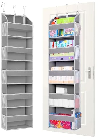 TAHAVICE Portaoggetti da Appendere con 5 Ripiani e 3 Ganci, Organizer da Appendere Salvaspazio, Mensole da Appendere per Porta per Camera da Letto, Bagno, Cucina, Furgone, Campeggio (grigio scuro)