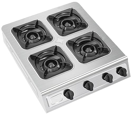 EXQST Burners Gas Hob, Commercial 4 Hole Gas Stove, Heavy Duty Outdoor Catering Gas Stove, Cast Iron LPG Boiling Ring Burner, Safety Valves, Automatic Switch-off, Cast Iron Pan Supports