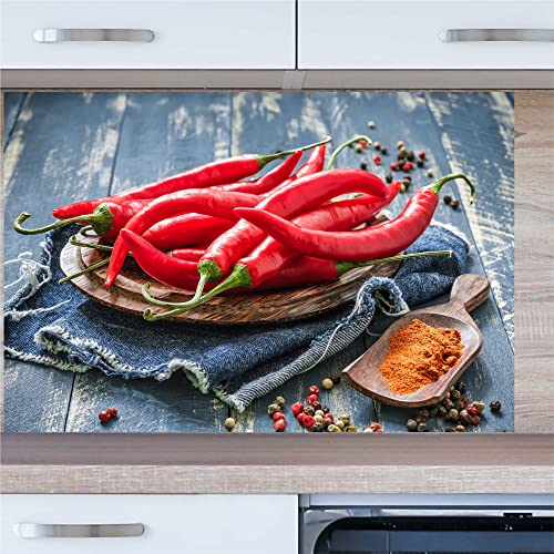 INDIGOS UG Küchenrückwand - Chili Gewürze - 100x60 cm ESG Echtglas Bedruckt - mit Bild - Motiv - Küche - Rückwand - Glasplatte - Spritzschutz - Herd - Ofen