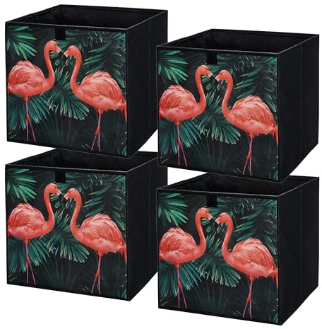 lavita Boîte de rangement en tissu | Boîtes de rangement pliantes 31 x 31 x 31 cm | Tiroir Boîte de rangement Tiroir | Systèmes de rangement pour les vêtements | flamants roses | 4 pièce