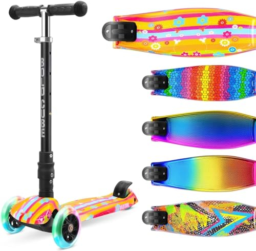 BOLDCUBE Big Fold | 3-Rad-Roller für Kinder im Alter von 5-10 Jahren | LED-Räder | Höhenverstellbar 65 bis 89 cm | Rückstrahler