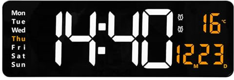 HZDHCLH Large Digital Wall Clock with Remote Control, 16 LED Large Display Alarm Clock with Date/Day/Temperature/Timer for Home, Bedroom, Kitchen, Gym and Office