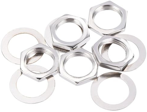 sourcing map 5 Set Guitar Nuts and Washers M9 Guitar Input Output Jack Socket Nuts Silver for Guitar Bass