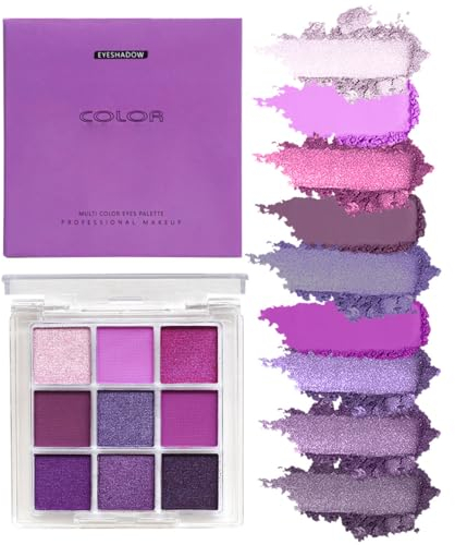 Palette di ombretti in 9 colori, opaco e nero perla, ombretto smoky trucco, glitter argento, ombretto grigio con specchio, impermeabile, ombretto pigmentato (Viola)