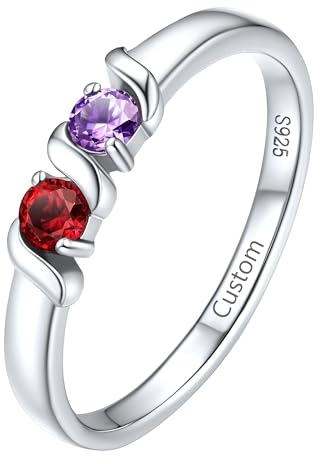 Supcare 925 Sterling Silber Ring für Damen Mutter Geburtsstein Ring mit Gravur Text Silberring Fingerring Engagement Promise Ring Namenring Hochzeitsringe Personalisiert Modeschmuck für Valentinstag