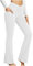 Yogahose Damen Lang High Waist Schlaghose Kreuz Bootcut Leggings mit Tasche Blickdicht Flared Sportleggings Stretch V-Taille Sporthose Bootleg Laufhose Yoga Pants Weites Bein Jazzpants (U1-Weiß, M)