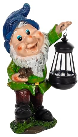 Birendy wunderschöne Gartenzwerge - Verschiedene Motive - auch mit LED Solar-Beleuchtung (Mit Schnecke 33cm hoch)