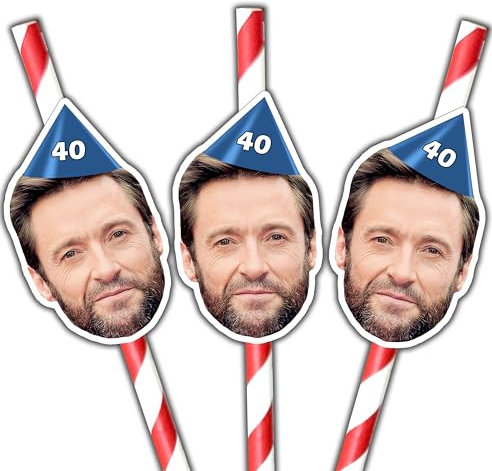 20 Personalised Photo Face Straws - Custom Cut-Outs of face of Your Choice - Optional Hat Design - Includes Fixings for You to Attach - Fun for Hen Party, Stag Do, Birthday etc (20 Straws) - Red