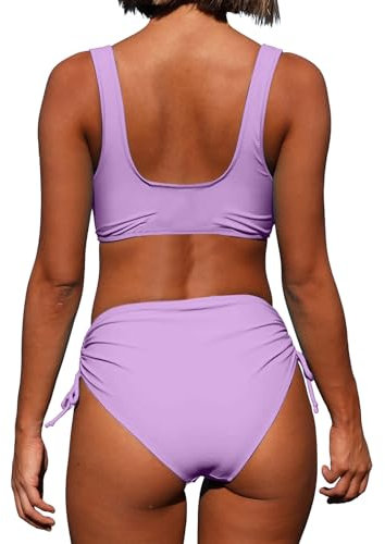 ZHAWEIYC - Bikini da donna con fascia addominale, a due pezzi, con push up, costume da bagno da donna, sexy, con pieghe, bikini a vita alta, bikini, Lilla 6., XXL