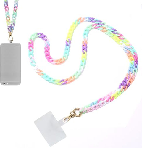 Cadena para teléfono móvil Multicolor con Junta para teléfono móvil - Correa Elegante y práctica para Llevar el móvil al Cuello o al Hombro