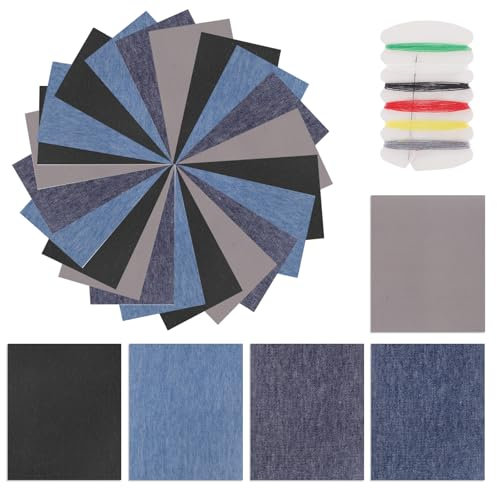 Bügelflicken Jeans,25 Stück Flicken zum Aufbügeln,5 Farben Stärkster Kleber Aufbügelflicken Mit Nähset für Kleidung Lochreparatur und Dekoration(12.5x9.5CM)
