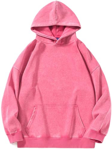 PADOLA Oversize Sweats à Capuche Femme Y2k Pull Femme Coton Veste Polaire Manches Longues Vintage délavé Sweat mi Saison Basic Hoodie Femme Rétro Pulls Casual Sweatshirts Hiver (L, 1 Rose)