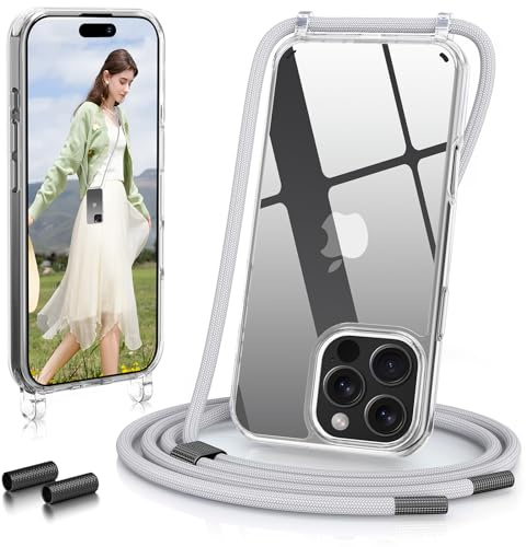 GOODVISH Handykette für iPhone 16 Pro Max Hülle mit Band, Silber | Kameraschutz und Bildschirmschutz, Transparent Necklace Handyhülle Schnur Schutzhülle für Umhängen Case mit Kordel 6.9