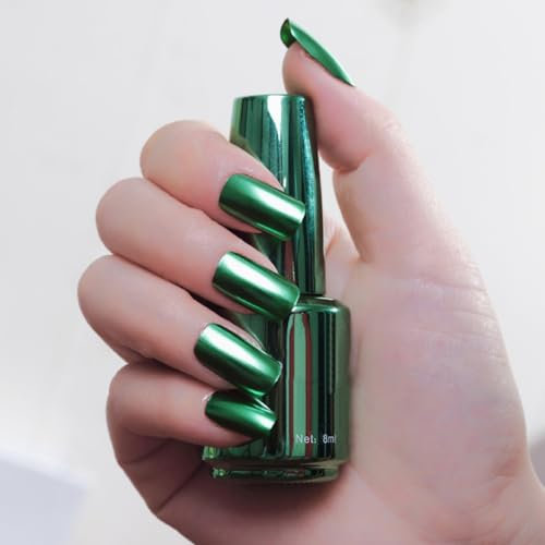 8ml Mirror Nail Polish, Green Holographic Nail Polish, Reflective Shimmer Nail Polish, Glossy Chrome Nail Polish, Mirror Nail Art Polish for DIY Manicure