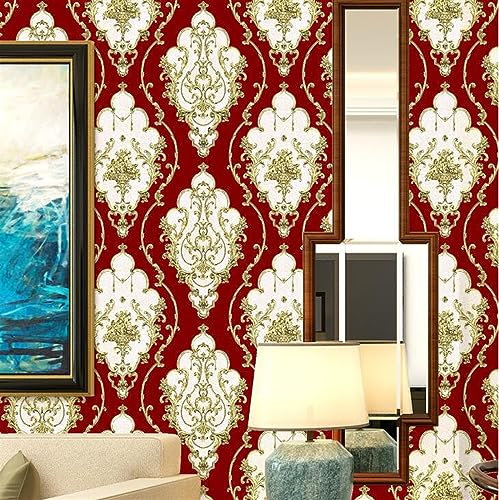 LMTYJZRY Wallpaper,European Style Horse Style Leather Wallpaper White Black Blue Red Pvc Wallpaper Tv Background Wallpaper (0.53 * 9.5M)(Red)