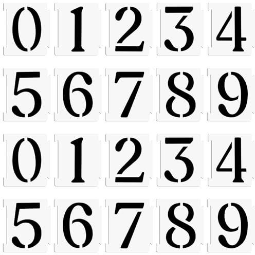 8 cm Schablone Zahlen, 20 Stück Zahlen Schablonen Wiederverwendbare Kunststoff Malerschablone Zahlens 0 bis 9 Zahlenschablone zur Markierung Von Garagenparkplätzen,Hausnummern,Briefkästen