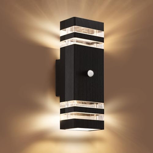 Aranzyec Motion Sensor Outdoor Wall Lights, Up Down Outside Lights, PIR Outdoor Wall Light Mains Powered, IP54 Waterproof Porch Light Fixtures Wall Mount for Entryway Doorway Garage, GU10 Socket