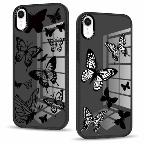 Phoona 2 packs Phone Case for iPhone XR 6,1'', Butterfly Pattern with Cute Clear Transparent Aesthetics Design Cover, Soft Shockproof Protective Bumper Slim Funda for Women Girls, 01