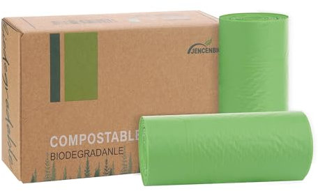 JENCENBIO Compostable Bin Liners, 30 Liter, Extra Thick, 23 Micron Food scrap waste bags with US BPI ASTM D6400 and Europe OK compost HOME Certified