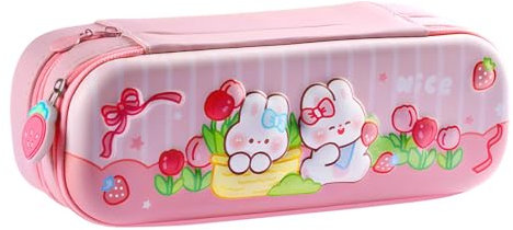 HTRTRR Porte-crayons 3D pour enfants et filles, double porte-crayons, astronaute/lapin de jardin, trousse de papeterie pour étudiants, fournitures scolaires, Rose Lapin, 3D