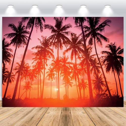 ASDCXZ Sommer Strand Fotohintergrund 2.2x1.5m, Hawaii Tropische Palmen Abend Untergehende Sonne Naturlandschaft Fotografie Hintergrund Hochzeit Geburtstag Party Dekoration Banner Studio Requisiten