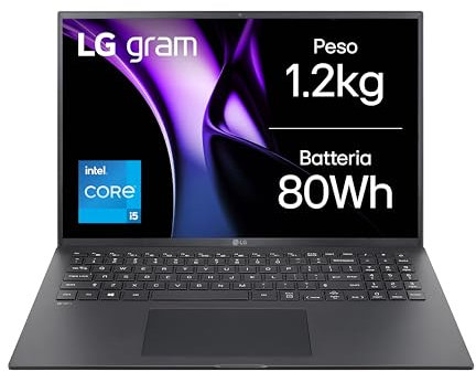 LG gram 16Z90RU, Notebook 16 2.5K (2560 x 1600), Intel Core i5-1334U, 16GB RAM, 1TB SSD, Ultraleggero solo 1.2 kg, Batteria 80Wh, Windows 11 Home, Tastiera italiana, Nero
