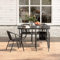 Warmiehomy 5 Piece Garden Dining Table and Chairs 4 Seater Garden Furniture Set Rectangular Tempered Glass Table with Parasol Hole Wicker Stackable Chairs Stone Grain Outdoor Table Set for Patio, Yard