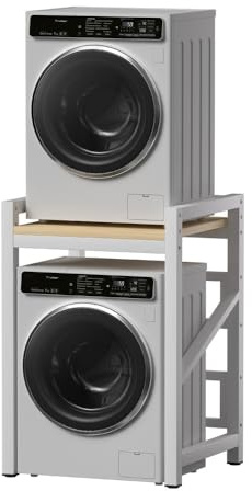 Verstellbares Waschmaschinenschrank, Waschmaschine Trockner Schrank aus Stahl und Massivholz, Waschmaschinenschrank mit Trockner für Badezimmer Küche Balkon Waschküche, 73x63x105cm