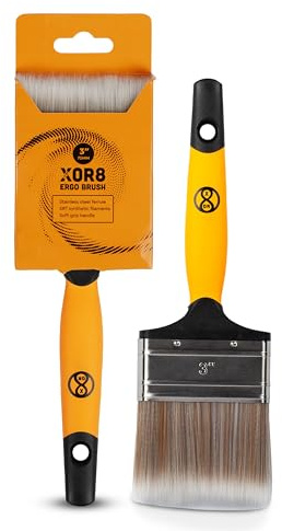 XOR8 Ergo Brush 3” (75mm) | Soft Grip Handle Paint Brush with Stainless Steel Ferrule & SRT Synthetic Filaments | Premium Paintbrush for Smooth & Precise Application, Orange