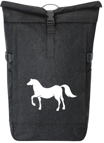 Huuraa Kurierrucksack Pferd Silhouette 30-44 Liter Black Melange Fairtrade Rolltop Rucksack Geschenkidee