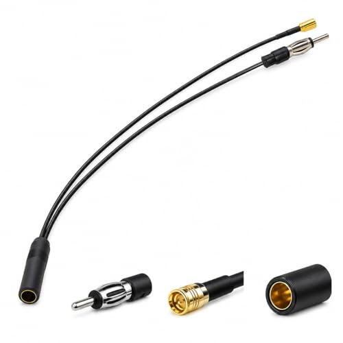DAB Splitter Aerial Cable SMB Antenna Splitter with SMB and DIN Connectors, RG174 Car Stereo Radio Video Cable for Universal Vehicle FM/AM Radio for DAB+ Tuners, Clear Reception