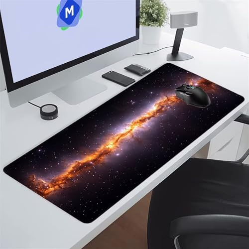 Grand Tapis de Souris de Jeu XXL Mouse Pad 900x400x2 mm Tapis de Bureau Antidérapant avec Bords Surpiqués Surface Spéciale Améliore la Précision pour Gamer, PC, Bureau (Ciel Étoilé)